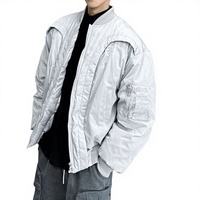 Blouson Bomber Homme LEDUO Hiver Blanc Noir Décontracté Coupe Ample Col Montant Poches Cargo Fermeture Éclair Imperméable