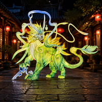 Lanterne décorative peinte à la main avec motif de bête porte-bonheur, structure en acier, œuvre d'art en tissu, lumière LED à dégradé de couleurs personnalisable pour exposition de fêtes