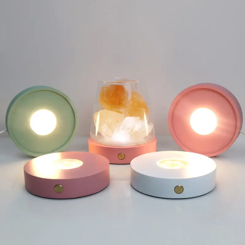 8Cm 10Cm Macaron-Gekleurde Display Standlamp Usb Power Roze Wit Lichtgroen Massief Hout Lichtgevende Led Nachtlampvoet