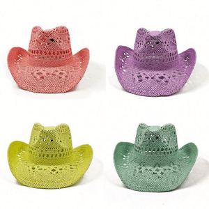 2025 New Arrival Hand Weave Hollow Out Color Paper Straw Cowboy <b>Hat</b> <b>for</b> Women Men Summer Fashion Dress - Product Image 1