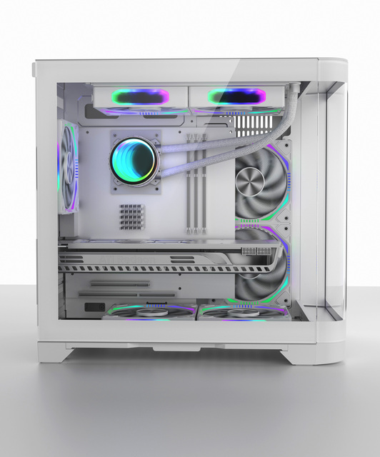 Curved Glass Panoramic Fish Tank Gaming PC Case with Type-C 240mm Water Cooling for Micro ATX MATX Computer Case with ARGB Fans