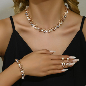 Juego de Joyería de Lujo con Collar, Aretes y Pulsera de Perlas, Tres Piezas, para Mujer, Moda, Alta Gama, para Novia, Boda - Product Image 2
