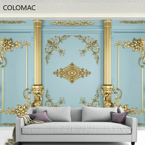 Papier peint Colomac personnalisé <span class=keywords><strong>en</strong></span> 3D, colonne romaine sculptée dorée européenne, simulation, murale de photographie KOL, décoration moderne - Product Image 4