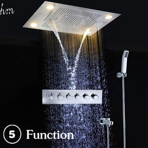 Moderne LED Plafonnier Encastré <span class=keywords><strong>Cascade</strong></span> Pluie Douche Thermostatique de Douche À Haut Débit Inverseur Mélangeur 5 Fonctions - Product Image 4