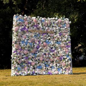 Mur de fleurs artificielles 3D en soie bleue et blanche pour décoration de mariage, Noël et remise de diplôme, style moderne fait main - Product Image 5