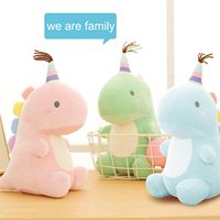 Boneka Dinosaurus Gemuk Lucu 30cm, Mainan Hewan Isi Lembut dengan Topi Pesta untuk Hadiah Ulang Tahun Anak