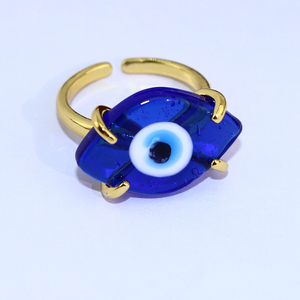 RA1146 Moda plata 18K chapado en oro Base de latón esmalte multicolor Murano vidrio azul turco mal de ojos Nazar mujeres Anillos - Product Image 6