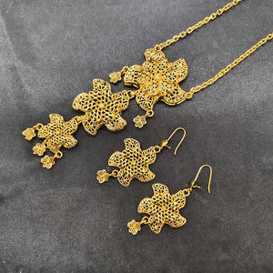 Joyería de Moda Estilo Nigeria, Dubái y Arabia Saudita, Juego de Joyería de 2 Piezas en Oro de 24k, Collar y Aretes para Mujer, para Bodas, Cenas y Fiestas - Product Image 5