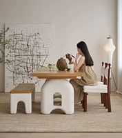 Table à manger carrée Mcdull, style français moderne, rétro, en bois massif, couleur bois naturel, avec chaises, 8 places