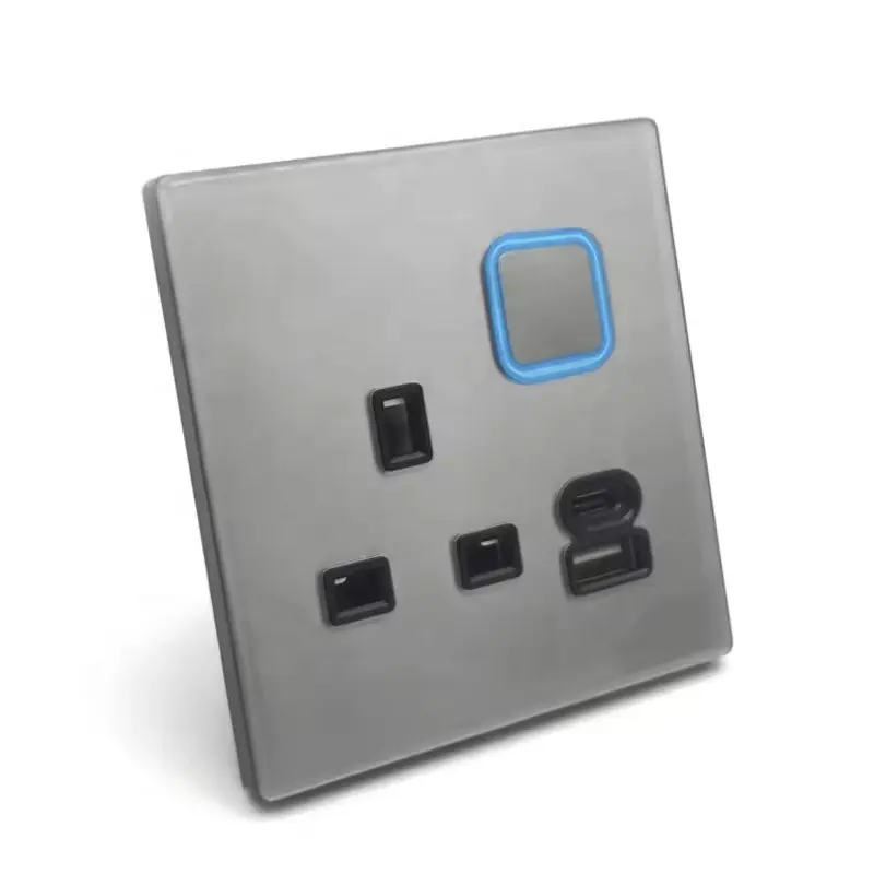 Smart Home Stopcontact/Nieuw Ontwerp Uk Stopcontact Gehard Glas Power Elektrisch Type C Usb Stopcontact/Google Alexa Voice Control