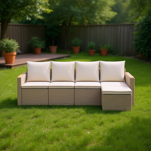 Conjunto de Sofá de Jardín de Ratán Beige con Fundas Extraíbles Modelo D0100XF6A16 Muebles de Exterior Diseño Contemporáneo 4 Plazas - Product Image 2