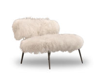 Fauteuil lounge moderne blanc capitonné en velours de peau de mouton, accoudoirs en tissu de laine, base en métal pour appartement, hôtel, loisirs en plein air, accent