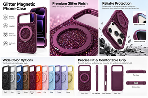 เคสโทรศัพท์ Kingsoul Glitter Magnetic Ring Stand ป้องกันการกระแทก สำหรับ iPhone 16 Pro Max Samsung Galaxy S25 Ultra - Product Image 4