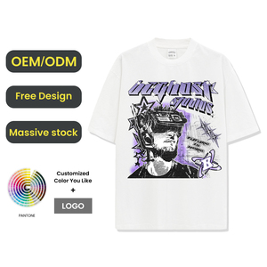 Magliette da uomo spesse all'ingrosso con stampa Vintage lavate in cotone pesante T-shirt a girocollo - Product Image 2