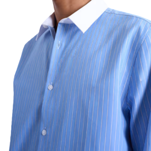 Chemises habillées en coton rayées contrastées sur mesure pour hommes, chemise boutonnée à col classique et poignets mousquetaires, chemise à manches longues pour hommes - Product Image 3