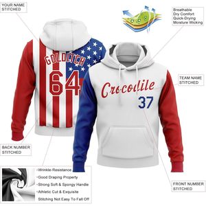 Fanscustom personalizado novedad béisbol pulóver Sudadera con capucha América EE. UU. Bandera patrón patriótico rojo blanco camuflaje - Product Image 5
