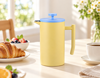 Cafetière à piston en acier inoxydable à double paroi 800 ml 1000 ml avec poignée en bois