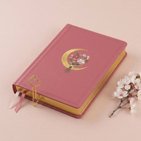 Carnet de notes LABON élégant avec broderie florale, couverture rigide en cuir végétalien A5, agenda quotidien rose esthétique pour filles, cadeau