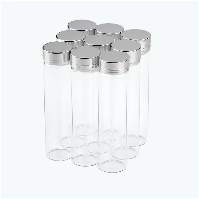 Garrafas de vidro de 60ml, parafuso de alumínio, tampa de prata, tamanho opcional e cor clara, líquido, garrafa de presente de joias, frascos personalizados