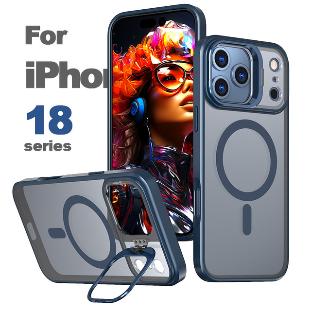 Wholesale Clear PC Matte TPU Hybrid Cover for iPhone 17 air 18 Pro Max Oxidized Aluminum Camera Stand Magnetic Phone Case
