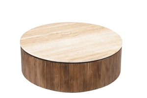 Center <b>Table</b> Wooden Round Cnc Center <b>Table</b> With Travatin Marble Top Light Brown <b>Walnut</b> / Travatine Marble Mango Wood - Product Image 4