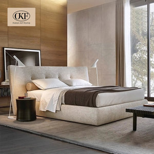 Letto OKF di <span class=keywords><strong>Design</strong></span> King Size in Cotone, Lino e Vera Pelle, Stile Semplice e di Lusso, Imbottito, Arredamento per Camere da Letto e Hotel, Vendita all'Ingrosso - Product Image 1