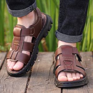 KICKSLOE Ayakkabı Erkekler AB 46 Yaz Yüksek Kaliteli erkek Deri Sandalet erkek Düz Açık Rahat Spor Büyük Boy Nefes Sandalet - Product Image 3