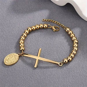 Pulseras y Brazaletes Religiosos de Acero Inoxidable 316L, Chapados en Oro de 14k y 18k, Pulseras Católicas con Cuentas y Dijes para Mujeres y Hombres - Product Image 5