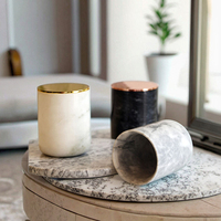 Vente en gros d'usine, pot à bougie en marbre et granit écologique fait main, couvercle doré, décoration pour la maison, restaurant, mariage