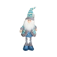 Figurine de Père Noël en peluche à jambes longues extensibles, avec manteau en tricot bleu à flocons de neige, ornement de Noël rembourré pour tous les âges