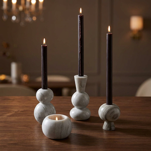 Ensemble de 3 porte-bougies en marbre avec design sphérique pour bougies coniques, décoration de table à manger, décoration de la maison - Product Image 2