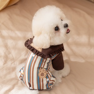 Teddy Small Dog Clothes Striped Belly Cover Sailor <b>Collar</b> <b>Pet</b> Apparel Four Seasons Dress - Product Image 2