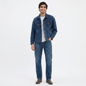 Nouvelle conception – Blousons en jean bleu uni à capuche coupe-vent 100 % coton pour hommes – Logo personnalisé – Tendance – Grandes tailles – Fermeture éclair – Tissu denim lavé - Product Image 1