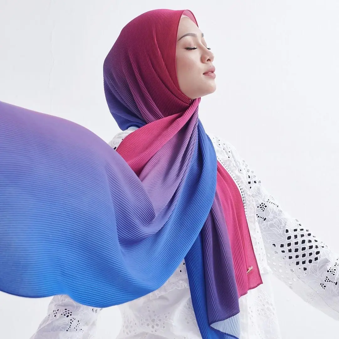 Mais recente Design de Moda Hijab Muçulmano Cabeça Lenço de Chiffon Chiffon Ombre Ombre Hijab Plissadas Xales