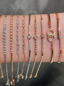 Xinfly Luxury 18K <b>Solid</b> <b>Gold</b> Tennis Bracelet Natural Diamond Pave Setting Custom Fine Jewelry for Women Wedding Gift - Product Image 2