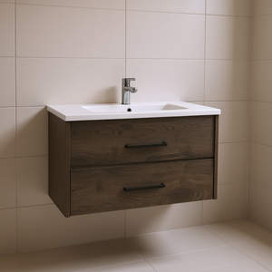 Organizador de Baño Flotante con Doble Cajón, 32-34 Pulgadas, Madera, Acabado Oscuro Moderno, Montado en la Pared, Rectangular, Contemporáneo - Product Image 2