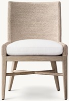 Chaises de salle à manger d'appoint de luxe modernes en bois massif avec accoudoirs en jonc de mer et housse