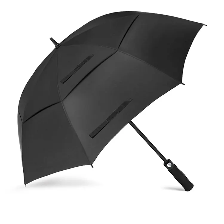 ロゴプリント付きブラック210t68インチ特大防風ダブルキャノピーペイョンゴルフ傘を自動的に開く