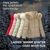 Nouvelle veste blazer d'hiver pour femme, unie, écologique, avec col en fourrure, en coton, à capuche, décontractée, chaude, pour l'extérieur, avec fermeture éclair et doublure polaire