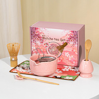 Ensemble de thé Matcha japonais exclusif transfrontalier de 7 pièces avec bec verseur en céramique rose fleur de cerisier pour cérémonie du thé