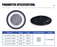 Lampu Gaowan QILI QL-UFO-CL UFO Berkinerja Tinggi dan Hemat Biaya 100W/150W/200W/300W Chip SMD2835 Ketahanan Lonjakan 3.5KV IP65 Pabrik