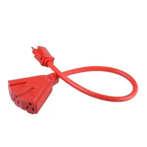 12/3 Gauge Indoor/Outdoor Tri-Tap Extension Cord Splitter SJTW 13 Amp Red Outer Jacket Contractor Grade Power Cable