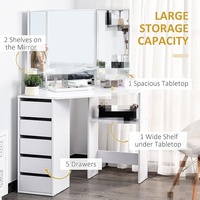 Coiffeuse de luxe moderne et transitoire en panneaux de bois, durable, à 3 niveaux et 5 tiroirs, avec miroir, couleur personnalisable, origine USA