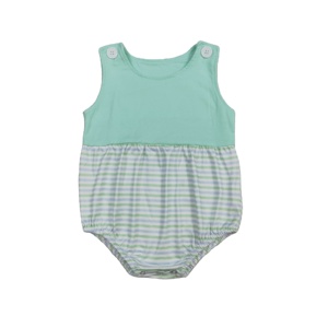 Combinaison à volants pour bébé fille, couleur menthe, rayée, printemps-automne, 95% coton, 5% élasthanne, tissu peigné 200-220 g/m², fermeture éclair cachée - Product Image 1