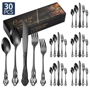 Juego de Cubiertos de Acero Inoxidable Royal Court, 20, 24, 30 Piezas, Estilo Occidental con Grabado Vintage, Cuchillo, Tenedor y Cuchara para Carne - Product Image 3