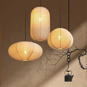 Lampe suspendue en tissu de style japonais, ronde, E27 LED, installation facile, pour restaurant, bar, salon de thé, décor Zen - Product Image 2