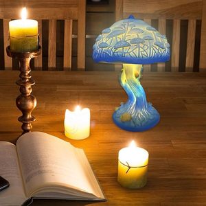 Tsinye Beautiful Painting Mushroom Lamp, Bohemian Resin Mushroom Decorative Bedside Lamp,Stained Glass Plant Series Night Light - Product Image 3