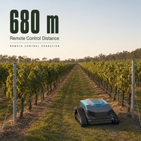 Tondeuse à gazon sur chenilles autopropulsée sans fil pour terrains en pente, moteur essence 16 CV, portée de télécommande 680 m, plateau de coupe 700 mm, personnalisable