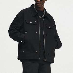 Nouvel arrivage de <span class=keywords><strong>veste</strong></span> universitaire surdimensionnée zippée avec logo personnalisé pour hommes <span class=keywords><strong>veste</strong></span> punk noire à rivet et écusson ongles - Product Image 2