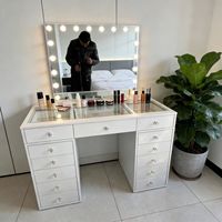 Nouvelle Tendance Coiffeuse Moderne Multi-Tiroirs avec Miroir Éclairé, Grand Espace de Rangement, Écologique